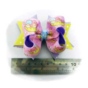 Little Twin Stars Grosgrain Ribbon Girls 4" Boutique Bow Hair Bows ( Hair Clip or Hair Band ) # Style A